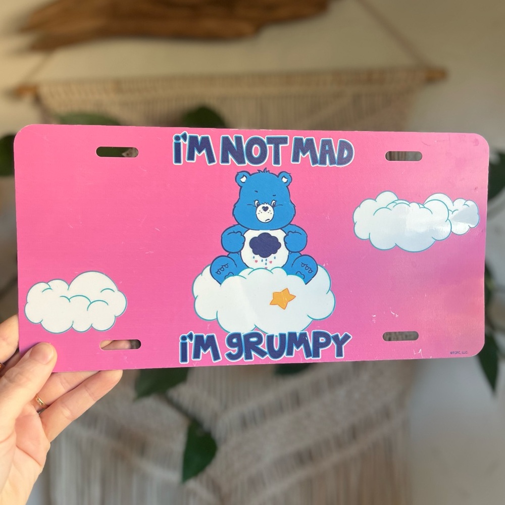 Vintage Care Bears License Plate Sign | “I’m Not Mad I’m Grumpy” | 80s Decor